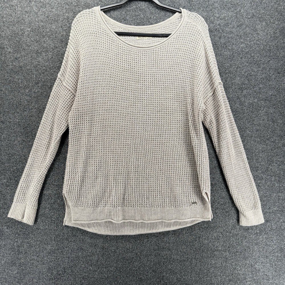 Hollister Sweater Womens M Gray Open Knit Pullover Boho Minimalist Old Money